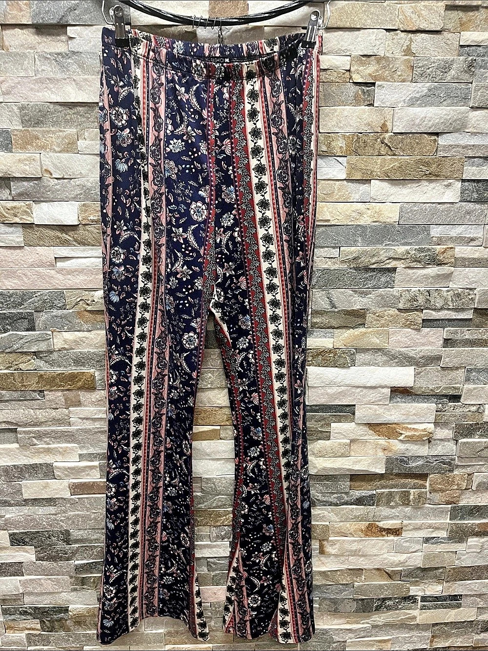 Fashion Nova Floral Wide Leg Pants Navy & Pink XL Like New